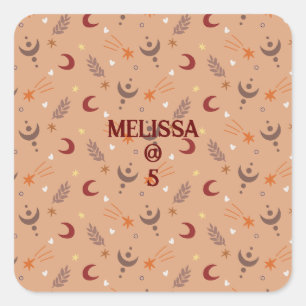 Retro Brown Boho Whimsical Specialized Birthday Vierkante Sticker