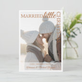 Retro Brown Calligraphy Married Little Christmas Feestdagenkaart (Staand voorkant)