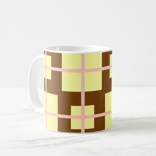 Retro Brown | Cream Checker Pattern Coffee Mug  Koffiemok (Voorkant links)
