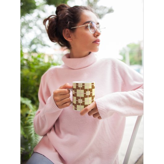 Retro Brown | Cream Checker Pattern Coffee Mug  Koffiemok