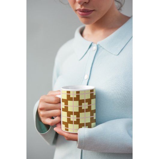 Retro Brown | Cream Checker Pattern Coffee Mug  Koffiemok