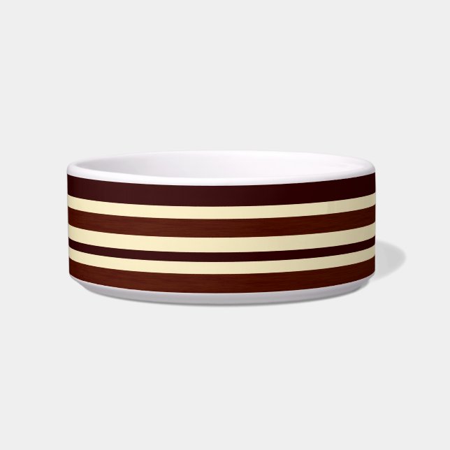Retro Brown Cream Stripes Pattern Bowl Voerbakje (Voorkant)