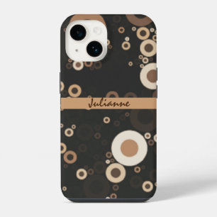 Retro Brown en Beige Circle Patroon iPhone 14 Hoesje