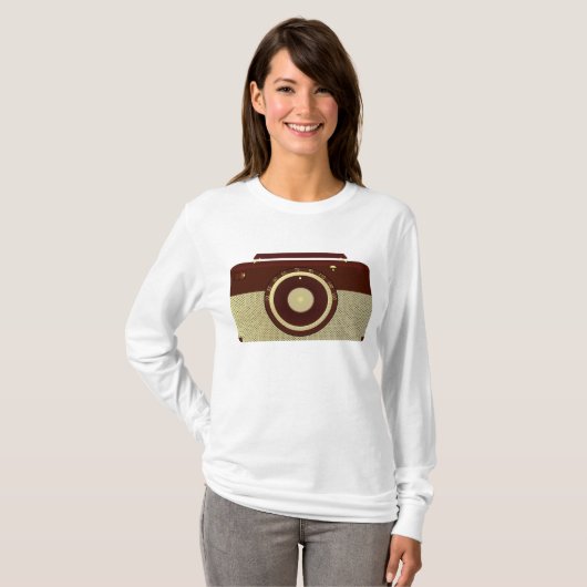 Retro Brown en Goud Antiek Radio T-shirt (Voorkant volledig)