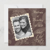 Retro Brown en Ivory Photo Wedding Save the Date (Voorkant)