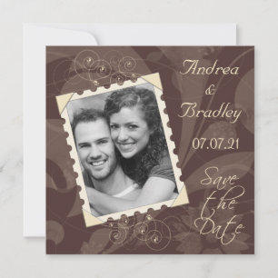 Retro Brown en Ivory Photo Wedding Save the Date