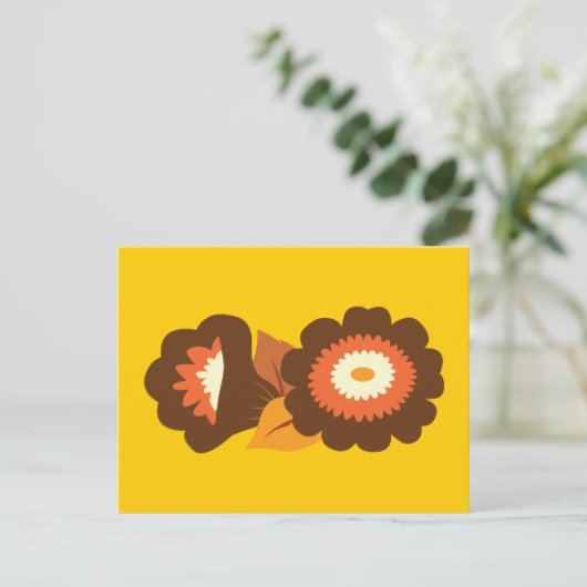 Retro Brown Flowers Briefkaart (Staand voorkant)