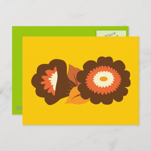 Retro Brown Flowers Briefkaart (Voorkant / Achterkant)