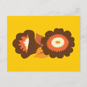Retro Brown Flowers Briefkaart
