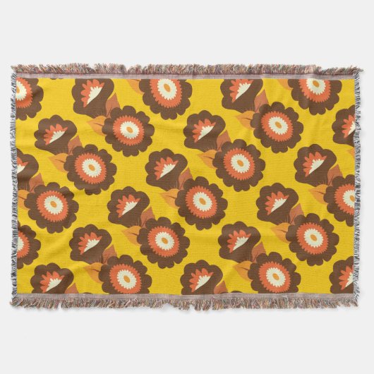 Retro Brown Flowers Deken (Voorkant)