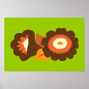 Retro Brown Flowers Poster