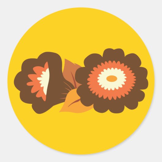 Retro Brown Flowers Ronde Sticker (Voorkant)