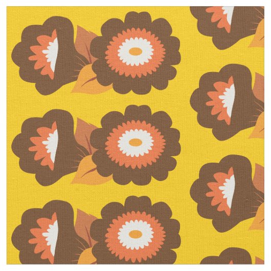 Retro Brown Flowers Stof (Close Up)