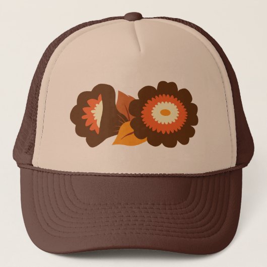 Retro Brown Flowers Trucker Pet (Voorkant)