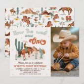 Retro Brown foto Hoe West was een 1e verjaardag Kaart (Voorkant / Achterkant)