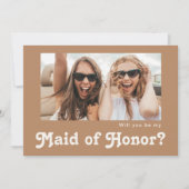 Retro Brown Foto Maid of Honor proposal Kaart (Voorkant)