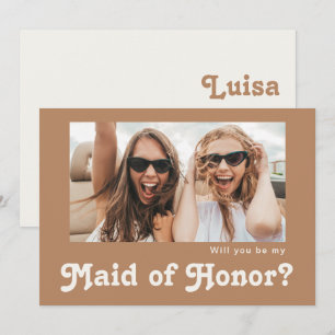 Retro Brown Foto Maid of Honor proposal Kaart