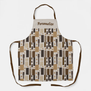 Retro Brown Geometric Pattern Personalized Cooking Schort