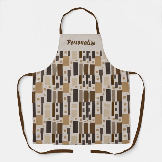 Retro Brown Geometric Pattern Personalized Cooking Schort (Voorkant)