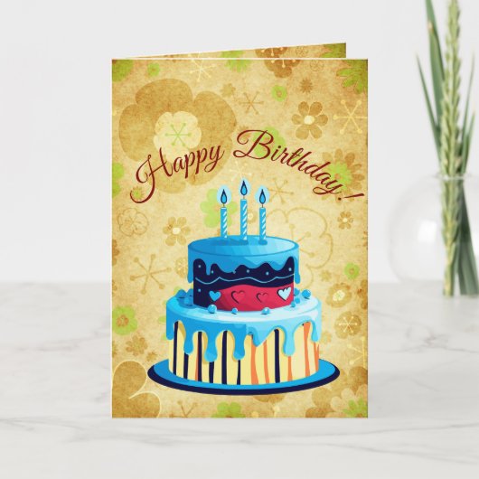 Retro Brown Green Mod Floral Birthday Card Kaart (Voorkant)