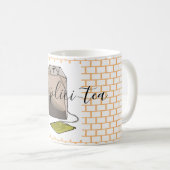 Retro Brown Green Tea Bag op Oranje stenen Koffiemok (Voorkant rechts)