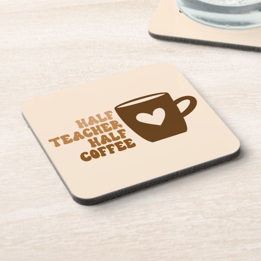 Retro Brown Half Teacher Half Coffee Drink Bevera Bier Onderzetter (Linkerzijde)