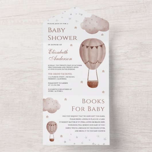  Retro Brown Hot Air Ballon Baby shower All In One Uitnodiging (Binnen)