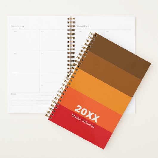 Retro Brown Orange Red Stripe 2026 Name Planner (Display)