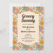 Retro Brown Peach Floral Groovy 70e verjaardag Kaart (Voorkant)