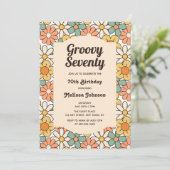 Retro Brown Peach Floral Groovy 70e verjaardag Kaart (Staand voorkant)