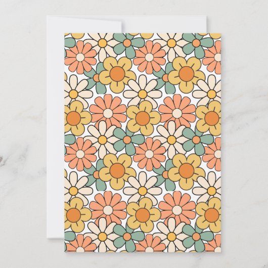 Retro Brown Peach Floral Groovy 70e verjaardag Kaart (Achterkant)