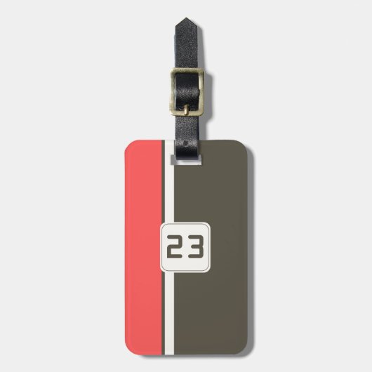 Retro Brown Red Racing Vertical Stripes Bagagelabel (Voorkant verticaal)