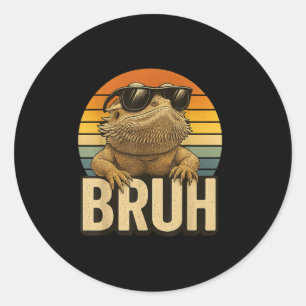 Retro Bruh Bearded Dragon Funny Lizard Vintage Ronde Sticker
