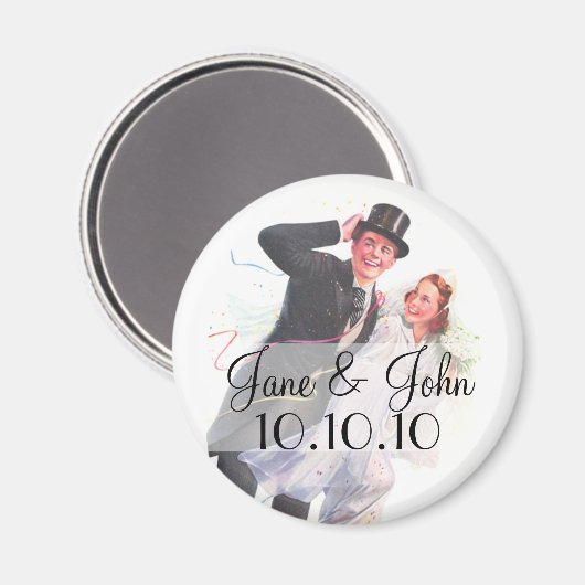 Retro bruid & bruidegom bruiloft magneet (Voorkant / Achterkant)