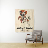 Retro Bruid & Bruidegom Carriage Comic Wedding Wandkleed (In situ)