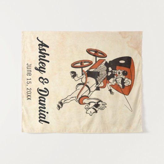  Retro Bruid & Bruidegom Carriage Comic Wedding Wandkleed (Voorkant (horizontaal))