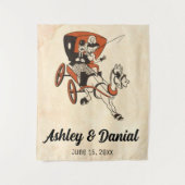  Retro Bruid & Bruidegom Carriage Comic Wedding Wandkleed (Voorkant)
