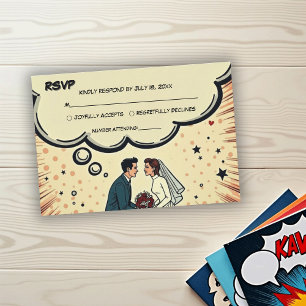 Retro Bruid & Bruidegom Pop Art Strips Huwelijk RSVP Kaartje