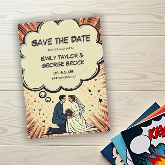 Retro Bruid & Bruidegom Pop Art Strips Huwelijk Save The Date