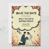 Retro Bruid & Bruidegom Pop Art Strips Huwelijk Save The Date (Voorkant)