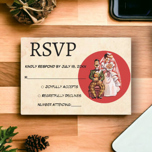  Retro Bruid Bruidegom Romantische Classic Wedding RSVP Kaartje