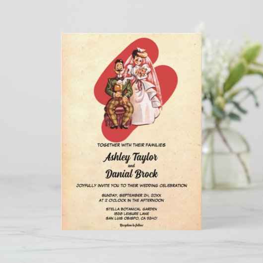 retro bruid en bruidegom 50s Classic Wedding Kaart (Staand voorkant)