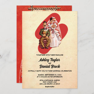 retro bruid en bruidegom 50s Classic Wedding Kaart