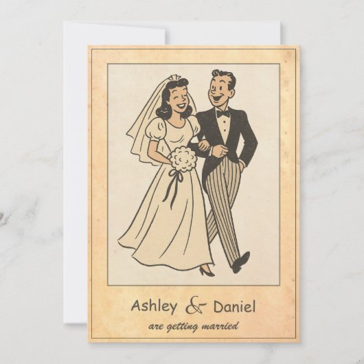  Retro Bruid en Bruidegom 50s Comic Wedding Kaart (Voorkant)