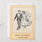 retro bruid en bruidegom 50s komische bruiloft kaart (Voorkant)