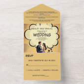 retro bruid en bruidegom stripboek bruiloft all in one uitnodiging (Binnen)