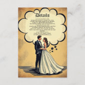 retro bruid en bruidegom stripboek bruiloft informatiekaartje (Voorkant)
