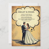 retro bruid en bruidegom stripboek bruiloft kaart (Voorkant)