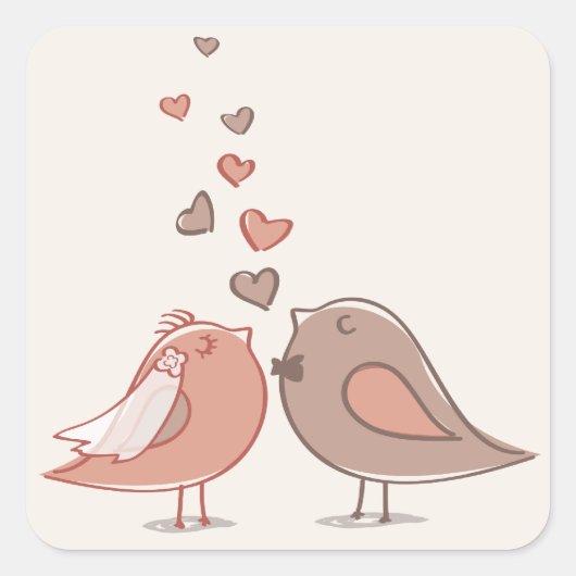 Retro bruid en bruidegom vogels geschenken vierkante sticker (Voorkant)