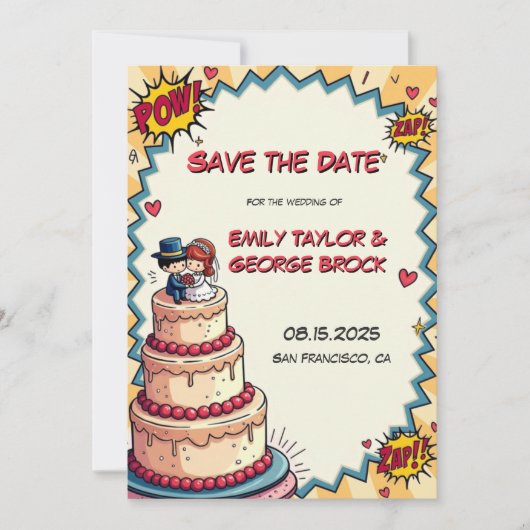 Retro Bruid & Groom Pop Art Comic Style Wedding Save The Date (Voorkant)